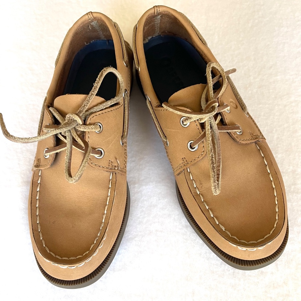 SPERRY Leather Boat Shoes Boys size 2 Yourh tan beige loafers - Picture 3 of 5